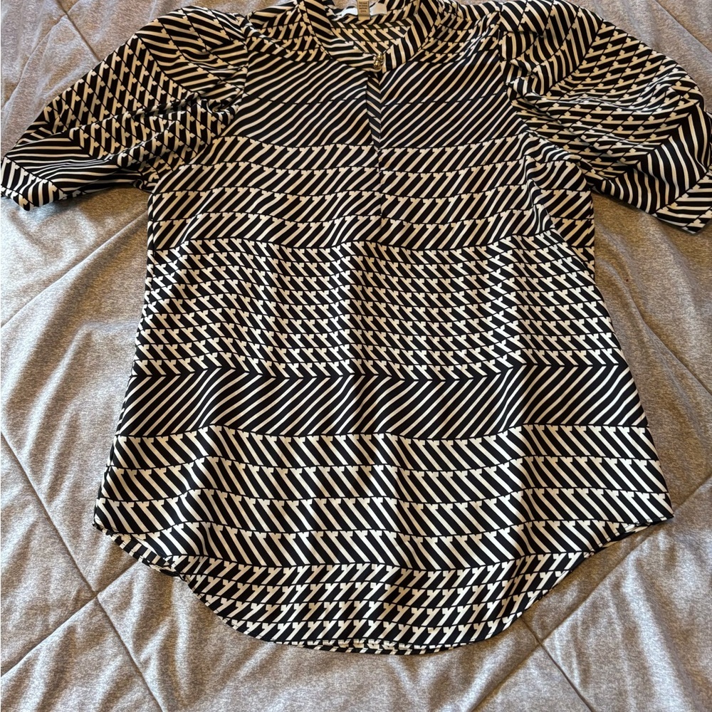 Joie Womens Black White Geometric Chevron Stripe Puff Sleeve Blouse‎ Small S